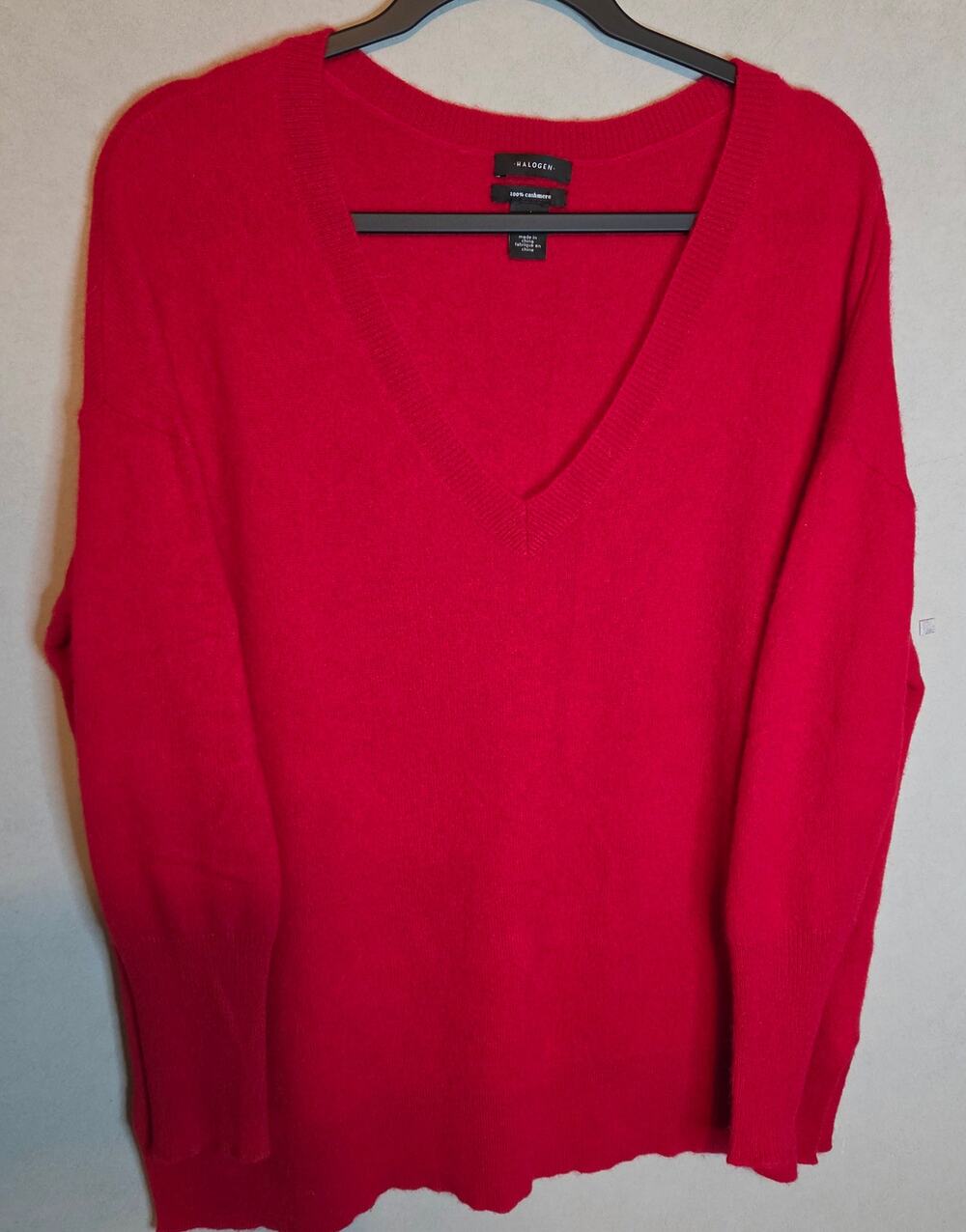 Women's Halogen 100% Cashmere Red LS V-neck Sweater size 1X